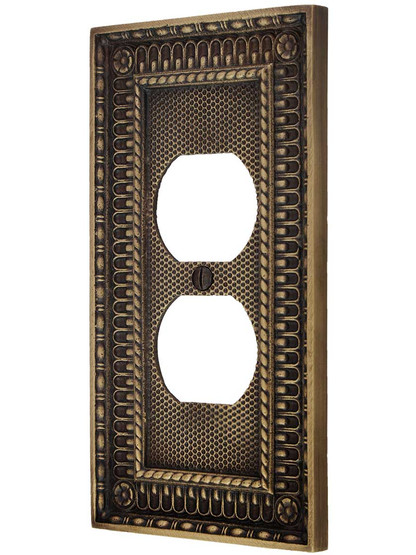 Pisano Duplex Outlet Cover Plate in Antique Brass.
